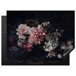 Cache plaque 70x52 cm - protection plaque induction cuisson - motif bouquet de fleurs roses blanches ...