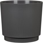 Cache - pot rond - garden id - lino - � 25 - 7 l - h 22 cm - anthracite