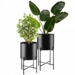 Cache pot - tectake - lot 2 supports de plantes mine en acier revtu par poudre style industriel - noir ...