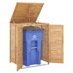 Cache poubelle en bois costway - 120 l - multi - usage - couvercle relevable - doubles portes avec loquet ...