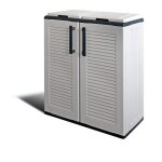 Cache poubelles de tri selectif 2 sacs - armoire recyclage 68 x 37 x 90 cm gris clair 2 portes 4 pieds ...