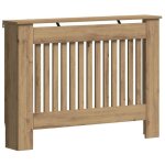 Cache - radiateur en bois ding�nierie - vidaxl - ch�ne artisanal - 112x19x82 cm - design � lattes verticales ...