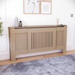 Cache - radiateur chelsea taille ajustable  lamelles modernes en mdf brut l 140 - 204 x p 205 x h 82 ...