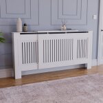 Cache - radiateur chelsea taille ajustable � lamelles modernes en mdf finition blanche l 140 - 204 x ...