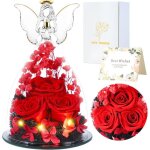Cadeaux de roses eternelles pour femmes cadeau femme roses pr�serv�es dans des figurines dange en verre ...