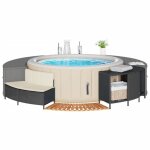 Cadre de bain � remous noir r�sine tress�e bois massif d acacia