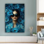 Avec cadre impression sur toile peinture 40x60 cm femme - fleurs - bleu - esth�tique - luxe tableaux ...
