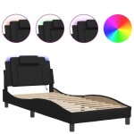 Cadre de lit 1 personne - avec lumires led - noir - 90x190 cm - similicuir ll274847