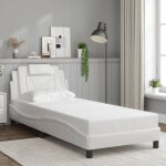 Cadre de lit 1 place - uu - 90x190 cm - similicuir blanc - avec led - t�te de lit incluse