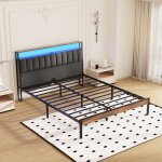 Cadre de lit 140 x 190 avec base en mtallumires led et prises multiples (1 prise ac2 ports usb)casierhauteur ...