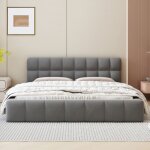 Cadre de lit - 140 x 190 cm - kodise - tissu coton et lin - avec dossier moelleux et sommier  lattes ...