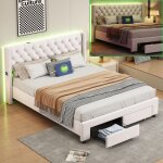 Cadre de lit 140x190 ? lit adulte / ado ? led ? 2 tiroirs ? 2 usb + 1 type - c ? lit deux places ? lit ...