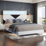 Cadre de lit 140x190 cm avec sommier � lattes lit 2 personnes moderne avec lumi�res led chargement usb ...