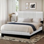 Cadre de lit 140x190 cm sommier  lattes en mtal pour adulte tte de lit et capitonne montage facile ...