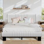 Cadre de lit 140x190 cm t�te de lit r�glable en hauteur cadre m�tal avec sommier � lattes tissu en lin ...