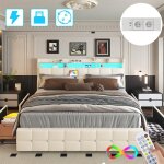 Cadre de lit 140x190 avec sommier led et usblit coffre rangement avec 4 tiroirslit 2 personnes pour adultes ...