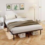 Cadre de lit 160 x 190 cm lit 2 personnes en bois massif avec sommier � lattes et pied rangement au - ...