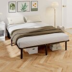 Cadre de lit 160 x 200 cm lit 2 personnes avec sommier � lattes en bois massif et pied avec rangement ...