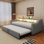Cadre de lit 90 / 180 x 190 cm lit gigogne rangement multifonctionnel led et prise usb avec sommier  ...