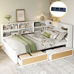 Cadre de lit adulte 140200cm - lit 1 place - compatriments de rangement - port usb - 2 tiroirs - blanc ...