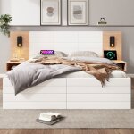 Cadre de lit - autrement - 160x200 cm - bois massif - 2 tiroirs - ports usb int�gr�s