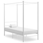 Cadre de lit à baldaquin - lit adulte simple sans matelas blanc métal 90x200 cm 169527 Cadre de lit à baldaquin - lit adulte simple sans matelas blanc métal 90x200 cm 169527