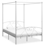 Cadre de lit � baldaquin - jill - blanc - m�tal - 160x200 cm - 209x1675x198 cm - espace de rangement