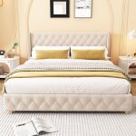 Cadre de lit capitonn 180 * 200 cm avec tte de lit rembourrage  boutons et sommier  lattes pieds ...