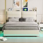 Cadre de lit coffre 140x200 - ylszhyr lit rembourr� led avec usb et type - c lit capitonn� en velours ...