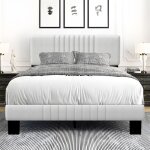 Cadre de lit double 140x190 cm en mtal - sommier  lattes et tte de lit capitonne - solide structure ...