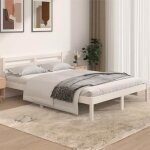 Cadre de lit double - lit adulte contemporain - sans matelas - bois de pin massif 140x190 cm blanc bdmf0042692 ...