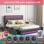 Cadre de lit double - ambiance - 140 x 200 cm - lit rembourré avec éclairage led - 4 tiroirs de rangement ... Cadre de lit double - ambiance - 140 x 200 cm - lit rembourré avec éclairage led - 4 tiroirs de rangement ...
