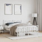Cadre de lit double mtal - lit adulte contemporain - sans matelas - et pied de lit blanc 140x190 cm ...