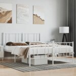 Cadre de lit double mtal - lit adulte contemporain - sans matelas - et pied de lit blanc 140x190 cm ...