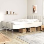 Cadre de lit double m�tal - lit adulte contemporain - sans matelas - et pied de lit blanc 200x200 cm ...