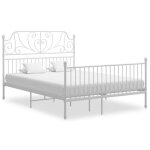 Cadre de lit double et t�te de lit - lit adulte contemporain - sans matelas - blanc 140x200 cm m�tal ...