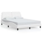 Cadre de lit double - avec tte de lit - blanc 140x190 cm - similicuir ll283777