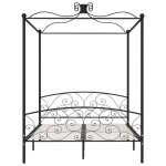 Cadre de lit double - uu - lit adulte  baldaquin - noir mtal 160x200 cm - ll0000015773