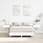 Cadre de lit double - vidaxl - blanc - 140x190 cm - bois ding�nierie - bois massif - sommier � lattes ...