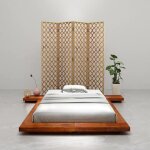 Cadre de lit futon japonais - lit adulte simple sans matelas bois massif 100x200 cm