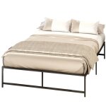 Cadre de lit - homcom - 140 x 190 cm - 2 personnes en acier - hauteur 31 cm - avec rangement sommier ...