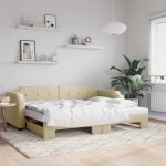 Lit de jour - vidaxl - kenneth - 1 place - cr�me - 80x200 cm - avec gigogne