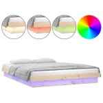 Cadre de lit � led - jill - bois de pin massif - 194x1385x21 cm - 135x190 cm - brun - bande led incluse ...