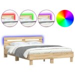 Cadre de lit avec led - mango - sommier à lattes - sans matelas - chêne sonoma 140x190 cm ll746 Cadre de lit avec led - mango - sommier à lattes - sans matelas - chêne sonoma 140x190 cm ll746