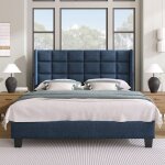 Lit capitonn� lit double 140 x 200 cm lit tapiss� avec t�te de lit et sommier � lattesbleu(sans matelas) ...