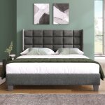 Cadre de lit 140x200 lit 140 x 200 avec sommierbed frame avec t�te de lit capitonn� gris(sans matelas) ...