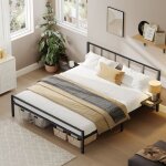 Cadre de lit en m�tal avec �tag�res de rangement t�te de lit lit adolescent 160 x 200 cm montage facile ...