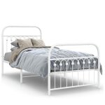 Cadre de lit mtal - avec tte de lit / pied de lit - blanc 90x190 cm - ll293522