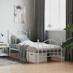 Cadre de lit m�tal - uu - 90x190 cm - blanc - acier - espace de rangement - t�te de lit - pied de lit ...