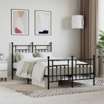 Cadre de lit m�tal - vidaxl - 120x190 cm - noir - acier enduit de poudre - espace de rangement - t�te ...